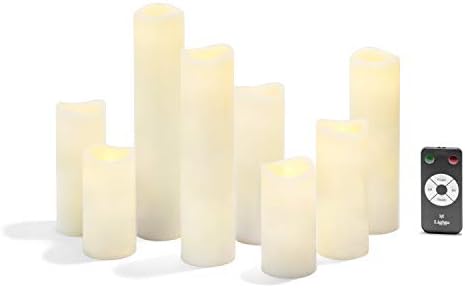 Slim Flameless Pillar Candles Set - Warm White LED Lights, Smooth Wax Finish, Assorted Sizes, Remote and Batteries Included - Set of 8