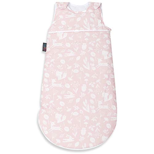 Lajlo Sacco per la Nanna per Neonati - Coperta 100% Cotone con Riempimento in Poliestere e Cerniera Laterale - Copertina Avvolgente Rosa a Tema Foresta - Morbida, Comoda, da Viaggio - 38 cm x75cm