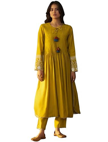 Ensemble ethnique kurta en soie jaune pour vos soirées d'été