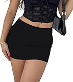 LOMON Black Mini Skirts for Women with Shorts Y2k Sexy Club Date Night Party Outfits Mid-Waist Stretchy Pencil Bodycon Skorts Trendy Streetwear (Black, S)