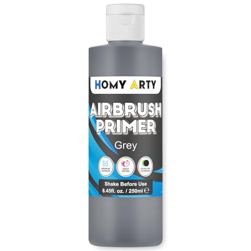 HOMY ARTY Airbrush Primer - Grey Acrylic Primer for Airbrush, 250 ml Quick-Drying Matte Finish Primer Paint, for Airbrush Paint with Excellent Adhesion to Plastic Models, Metal, Canvas