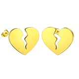 XJBTBA Pendiente de corazón Roto de Acero Inoxidable, Pendientes Minimalistas con Forma de corazón Cortado con láser para Mujeres y Hombres, Regalo de joyería para Amantes