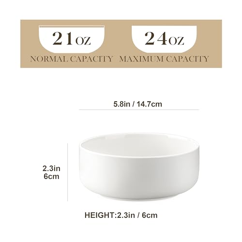 MALACASA, série LUNA, Lot de 6 Bols à Céréales en Porcelaine de 640ml, Bols à Soupe et Flocons d'Avoine de Cuisine en Céramique, Va au Lave-vaisselle, au Micro-ondes et au Four, Blanc – vue 2