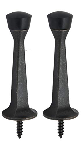 Qcaa Rubber Tip Heavy Duty Solid Rigid Door Stop, 3", Zinc Die Cast, Orb Oiled Rubbed Bronze, 2 Pack, Made In Taiwan #TOP2