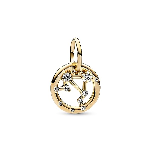 PANDORA Moments Sternzeichen Waage Charm-Anhänger aus Sterling Silber mit 14 Karat vergoldeter Metalllegierung, Zirkonia, Kompatibel Moments Armbänder, 762712C01