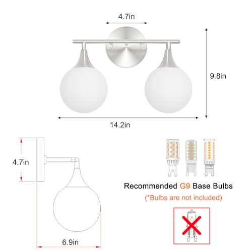 Image of Modern Brushed Nickel Bathroom Vanity Light - Energy Efficient G9 Base Bathroom Lighting Fixtures Over Mirror, Anti-Glare 14.2 Inch Soft Illumination for Makeup & Shaving, Stylish and Affordable