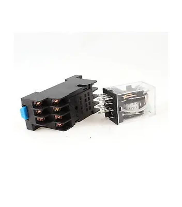 10 relés de potencia de CC de 12 V, bobina, 4 pines, LED verde, 14 pines, con base de zócalo