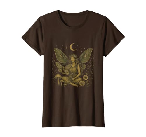 Fairy core Luna Moth Goth Butterfly Moon Fairycore Clothing T-Shirt, Women, Brown, X-Large