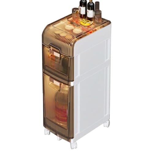 Armario de baño vertical delgado y estrecho, unidad de almacenamiento que ahorra espacio con cajones transparentes y ruedas, perfecto para espacios pequeños, elegante y funcional