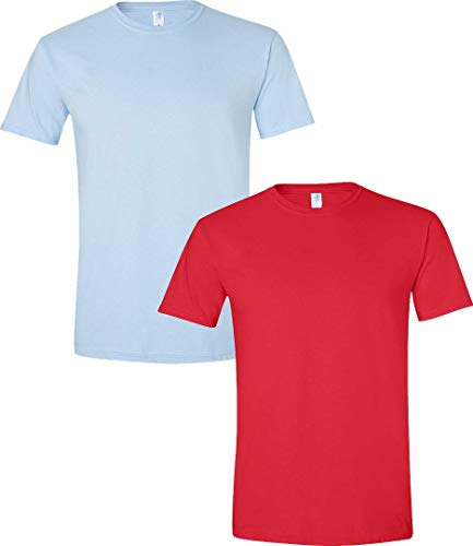 Image of Gildan Men's Softstyle Cotton T-Shirt, Style G64000, (2 Pack) Small LightBlue-Red