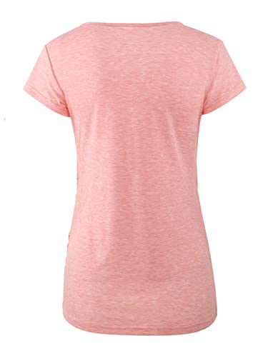 Ecavus 3Pcs Women's Maternity Nursing Tops Short & Long Sleeve Side Ruched Breastfeeding Shirt (M, Black/Brown/Orange Pink) #TOP2