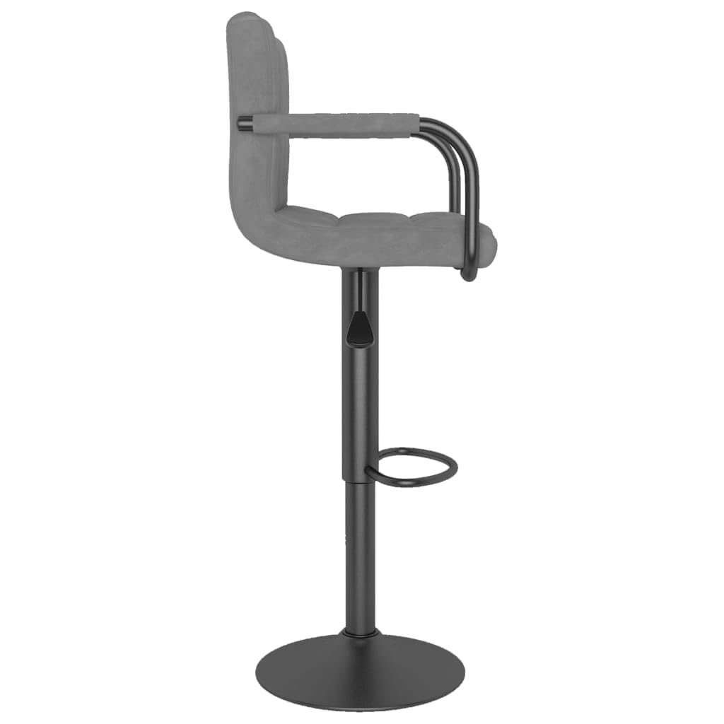 Taburete de bar de terciopelo gris claro con elevador de gas, altura regulable 48 x 47 x 90 hasta 111 cm, giratorio 360 grados, reposapiés, estructura de acero negro, hasta 110 kg
