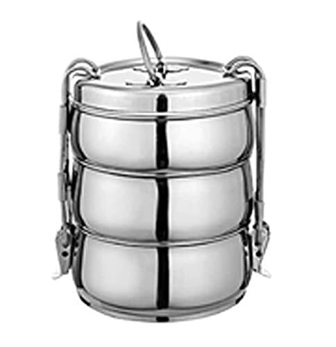 Image of Zero To Infinity Store Stainless Steel Belly Traditional Tiffin Box, Lunch Box, Clip Carrier 3 Containers for Men, Women, Kids (for School /Office /Home) Size (7 * 3)