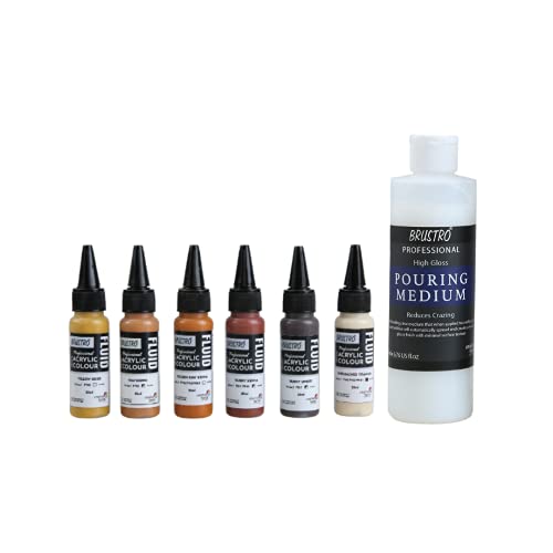 Image of BRUSTRO Professional Artists Fluid Acrylic 20 ml Down to Earth Set of 6 with Pouring Medium 200 ml