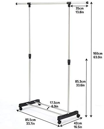 SUNPACE Rolling Garment Rack Small SUN002 Steel Hanging Black Garment Storage Rack