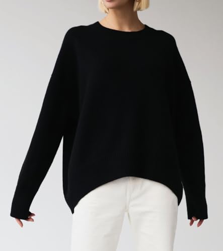 Image of Ckikiou Oversized Crewneck Cute Slouchy High Low Sweater for Women Fall Winter Casual Long Sleeve Soft Knitted Pullover Top