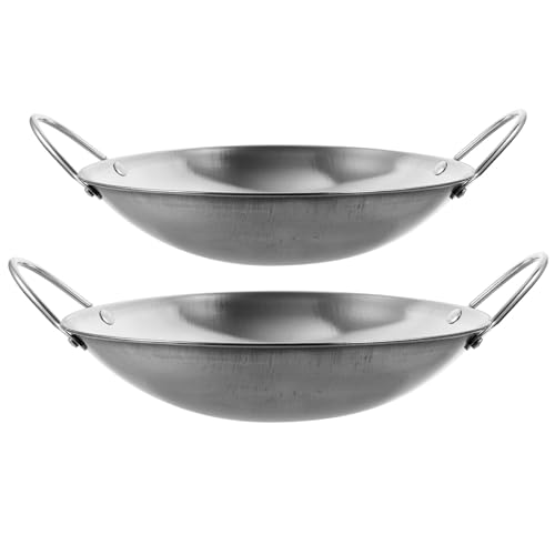 JECOMPRIS 2Pcs Thickened Stainless Steel Wok Set 8 Inch 9 Inch Cooking Pots Dual-Handled Small Cooking Pans for Home and Commercial Use