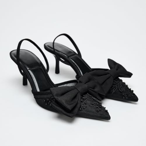 Women's Embroidery Mesh Bow Heels Slingback Adjustable Back Strap Stiletto Heel Pumps Party Dress Office Shoes for Women2