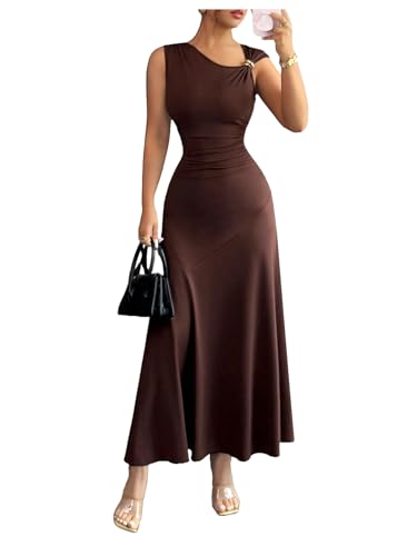 GORGLITTER Women's Ruched Maxi Dress Wedding Guest Dress Asymmestrical Tank
