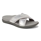 Vionic Merced Womens Cross Strap Slide Orthotic Sanda Silver - 5 Medium