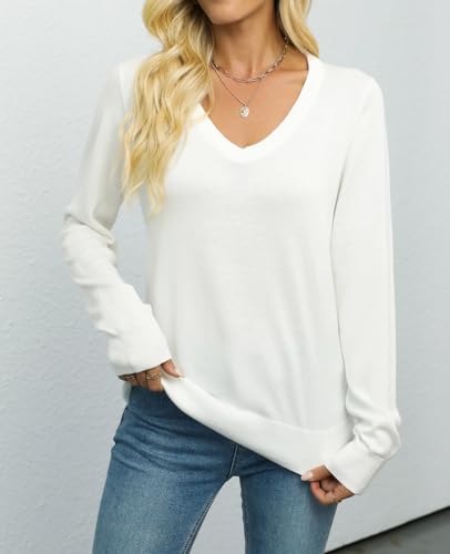 Image of QUALFORT Women's 100% Cotton Sweater, Basic Lightweight Long Sleeve Pullover
