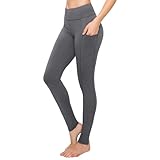 SATINA High Waisted Grey Leggings for Women - Soft, Stretchy Charcoal Leggings with Side Pockets - Full Length Yoga Pants for Women - Tummy Control and Buttery Soft Fabric for All-Day Comfort