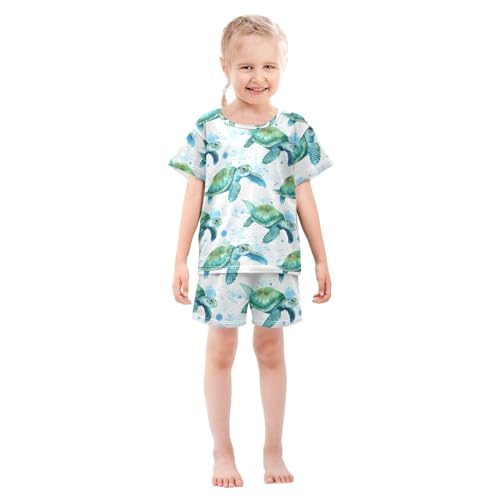 Sea Turtle Pattern Summer Cute Pajama Sets, Short Sets for Daily Wears and Sleep Wears3