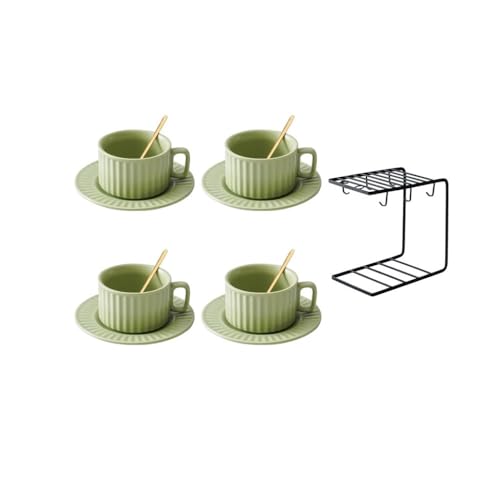 RUOXIUKHBZPS Juego de 4 tazas y platillos de café vintage de 250 ml, taza de té de cerámica for el hogar con estante(Green)