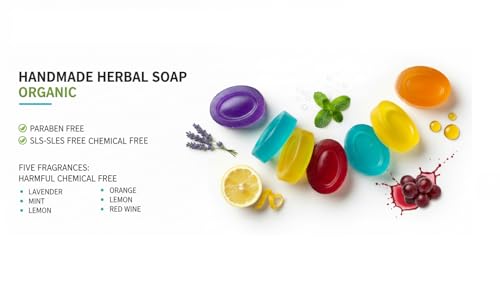 Image of PM Herbal Natural Glycerine Soap Paraben Free SLS /SLES Free Handmade Herbal Bathing Bars with Coconut Oil, Vitamin E & Essential Oils for Glowing, Moisturized Skin (Mint (Pack Of 5))