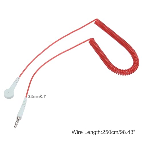 Image of MECCANIXITY ESD Grounding Cable Cord 250cm /98 Inch Long,Anti-Static Ground Wire Cable Lantern Tip + Buckle for Eliminate Conductor Electrostatic,Pack of 1(Red)