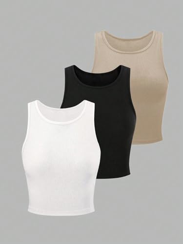Image of KERI PERRY Tops for Women Crop Top for Women's Tank Activewear Tee Sports Western Casual Cotton Camisole Pack of 3 Combo