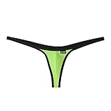 MEGAHERZ Hommes Personnalisé T Pantalon Devant U Cam Sexy Thong Briefs Single Thongs (Vert Fluorescent,M)