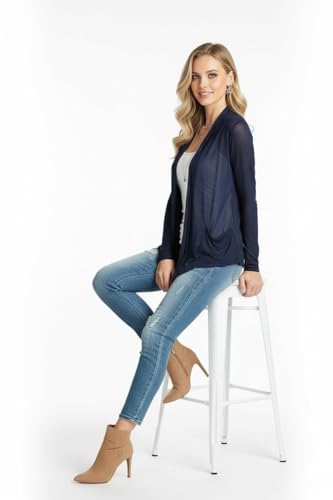 Image of ToBeInStyle Womens Open Front Long Sleeve Lightweight Asymmetrical Draped Cardigan with Side Pockets