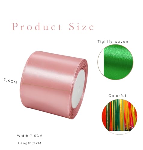 Wide Bean Pink Satin Ribbons for Gift Wrapping 22m 2.9Inch Wrapping Ribbon Cake Decorations, BeanPastePink, 75mm - Image 2