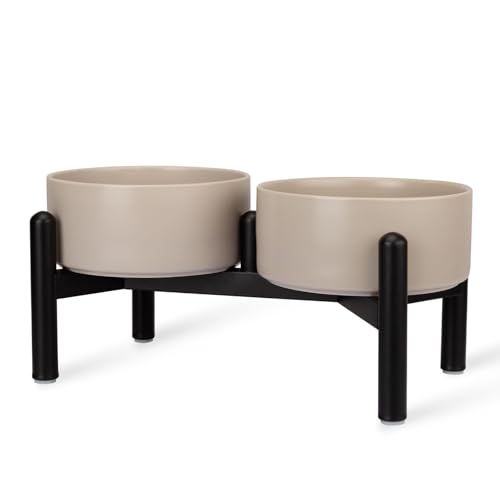 Futternapf Hund Erhöht Hundenapf Set - Doppelte Fressnapf Keramik mit Edelstahlständer - Ideal für Kleine und Mittelgroße Hunde - 850 ml x 2 - Grau