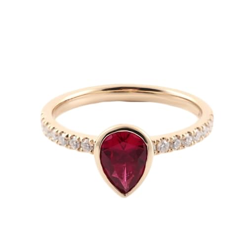Aotiwe Conjuntos de boda de oro para mujer, anillo occidental en forma de lágrima con rubí creado, S 1/2, Oro de 14 quilates, Rubí sintético