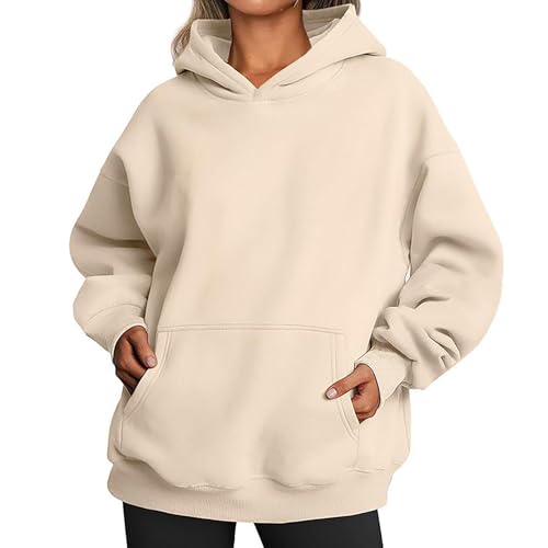 Sweat à capuche surdimensionné femme couleur pure avec poches latérales