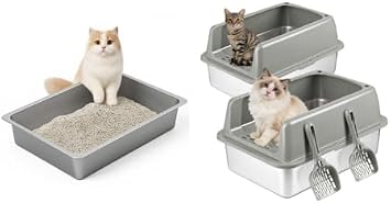 Kirecoo Stainless Steel Litter Box, Kirecoo 2 Pack Stainless Steel Litter Box with Lid