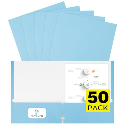pmybupo Blue Folders with Pockets 50 Pack Pastel Colors,2 Pocket Folders Fit Letter Size Paper,Paper File Folder for School Office Home Bussiness