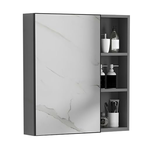 Botiquín de baño de aluminio con espejo rectangular de 60 x 11 x 65 cm, elegante almacenamiento para dormitorio, sala de estar y baño y diseño moderno, solución de ahorro de espacio.