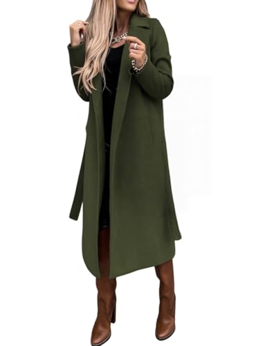 LIUYUYOUGO Manteau Femme Hiver Laine Manteau Long En Laine Pour Femme Automne Hiver Trench Coat Ouvert Sur Le Devant Caban Avec Ceinture Col Cranté Classique Mélange De Laine Veste Coupe Cintrée