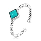 Qings Turquoise Ring Adjustable Open - Sterling Silver Stackable Statement Ring Blue Square Gemstone