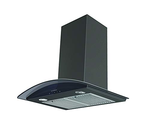 Image of Eurodomo 60 cm 1200 m /hr curved glass Kitchen Chimney (HOOD GARNET TC BK 60 (EURODOMO), Baffle Filter, Touch Control, Black)
