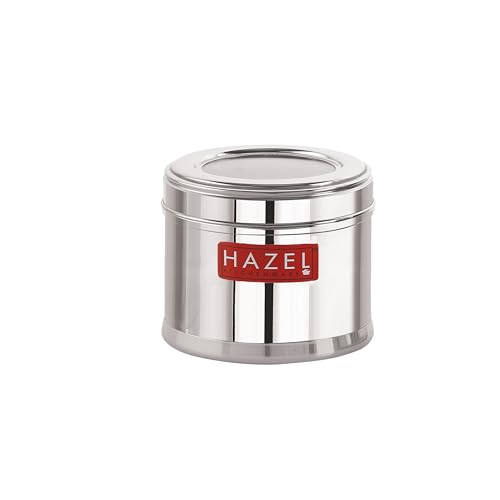Image of HAZEL Stainless Steel Containers For Kitchen | Top See Through Stainless Steel Airtight Masala Box For Kitchen Storage With Airtight Lid, 700 ML, Set of 2,Silver