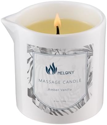 MELONY Massage Oil Candle, Moisturizing, Body Oil Candle, Natural Soybeans, 8.1 oz, Amber Vanilla