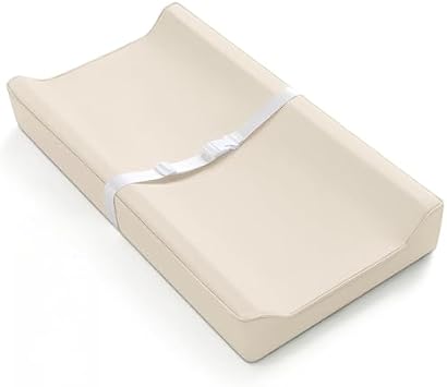 Amecke Vegan Leather Baby Changing Pad with Waterproof & Wipe Clean PU Cover Standard Size Cozy Baby Changing Table Pad for Dresser Table Beige
