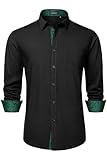 HISDERN Black Green Dress Shirts for Men Long Sleeve Button Down Shirt Black Inner Paisley Contrast Mens Casual Formal Tuxedo Shirt