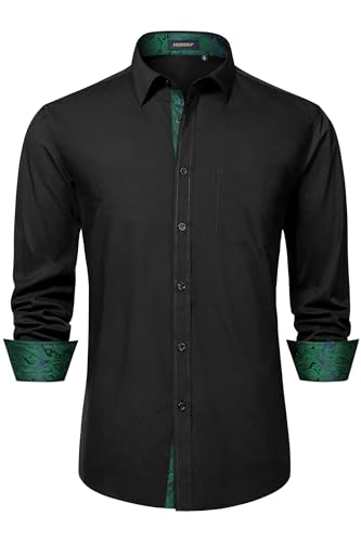 Image of HISDERN Mens Business Dress Shirts Long Sleeve Casual Button Down Shirt Formal Inner Collar Contrast Shirt for Men Wedding