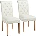 Yaheetech Solid Wood Dining Chairs Button Tufted Parsons Diner Chair Upholstered Fabric Dining Room Chairs Kitchen Chairs Set of 2, Beige