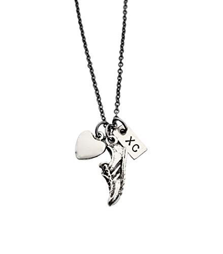 Love to Run XC Cross Country Necklace on 18 inch Gunmetal Chain - Pewter Heart, Pewter Running Shoe Charm and Hand Hammered, Hand Stamped Nickel Silver XC Charm